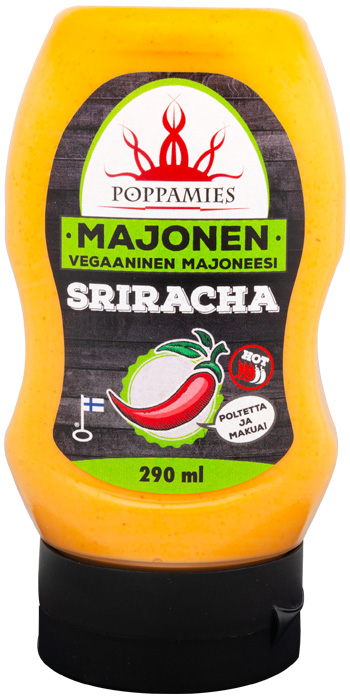 SrirachaMajonen Poppamies vegaaninen Sriracha majoneesi pullo